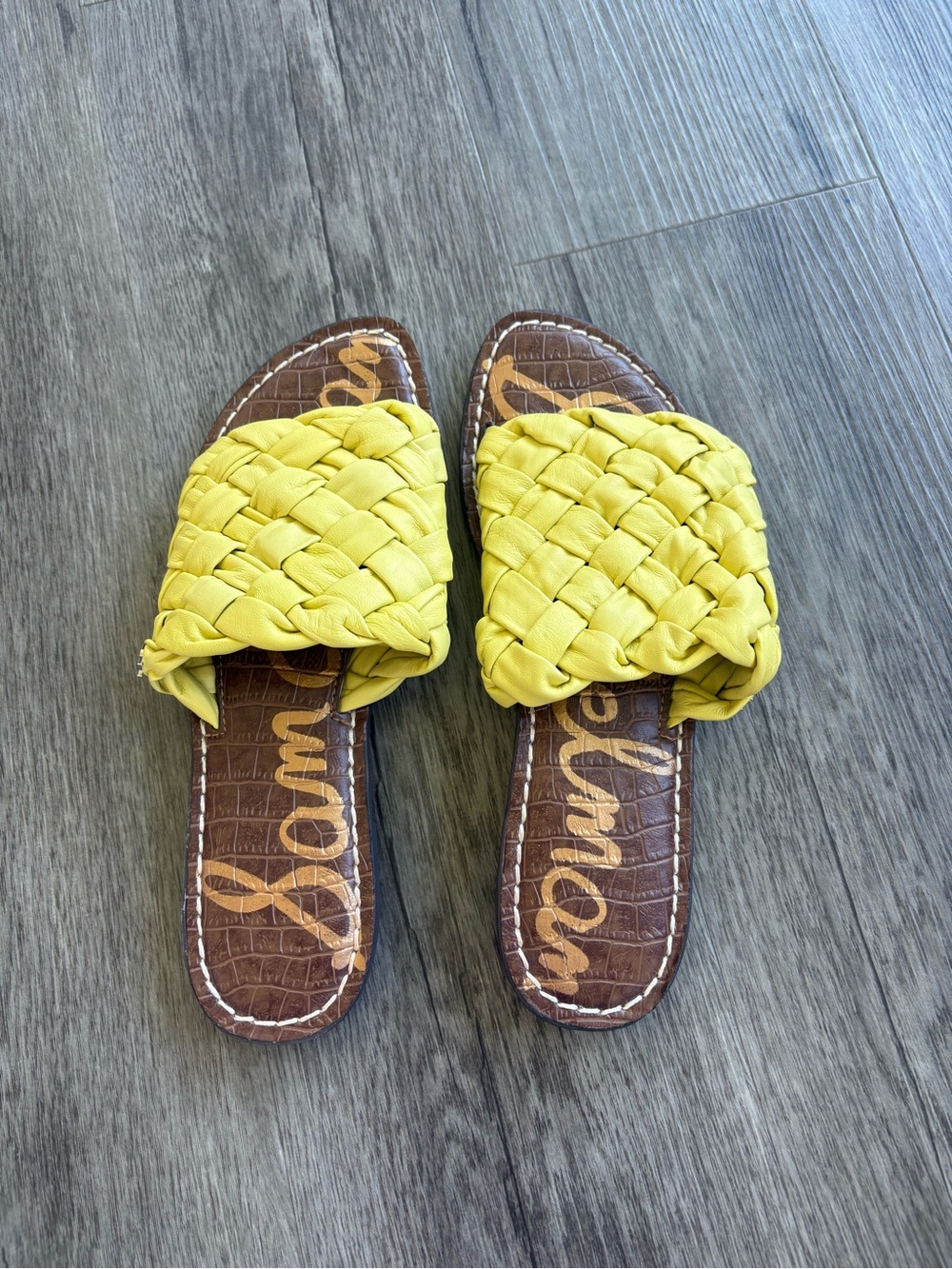 Women's Griffin Woven Slide Sandal In Butter Yellow Leather 7